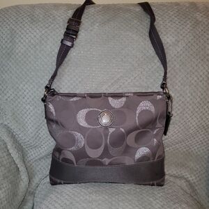 Coach Signature Canvas Logo  Adjustable Crossbody Bag F-20430 Gray Silver